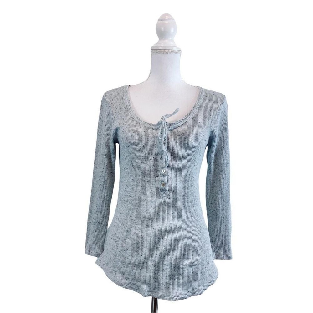 Medium LUCKY BRAND Ribbed Gray Button Up Long Sleeve Top Blouse Pullover Sweater